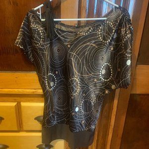 Vintage pop Chocolate Brown Blouse w/ Circle Print Size Large